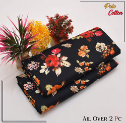 BLACK WITH FLORAL PATTERN LINEN SUIT - 2PC