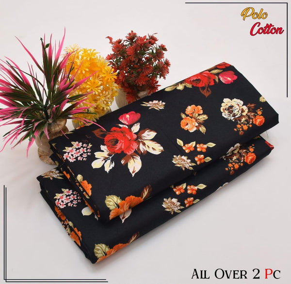 BLACK WITH FLORAL PATTERN LINEN SUIT - 2PC