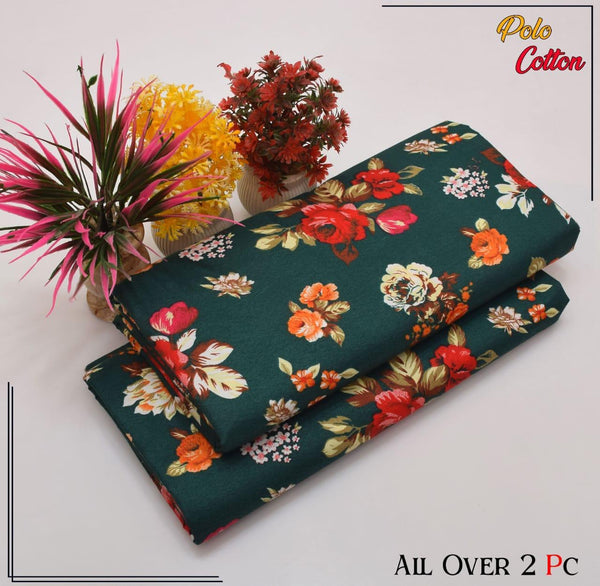 DEEP GREEN WITH FLORAL PATTERN LINEN SUIT - 2PC