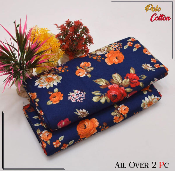 DEEP BLUE WITH FLORAL PATTERN LINEN SUIT - 2PC