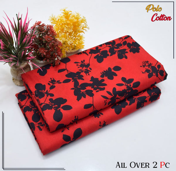 VIBRANT RED WITH FLORAL PATTERN LINEN SUIT - 2PC