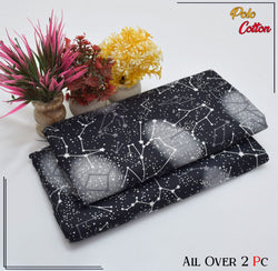 DEEP BLACK WITH CELESTIAL PATTERN LINEN SUIT - 2PC