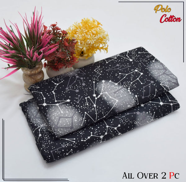 DEEP BLACK WITH CELESTIAL PATTERN LINEN SUIT - 2PC