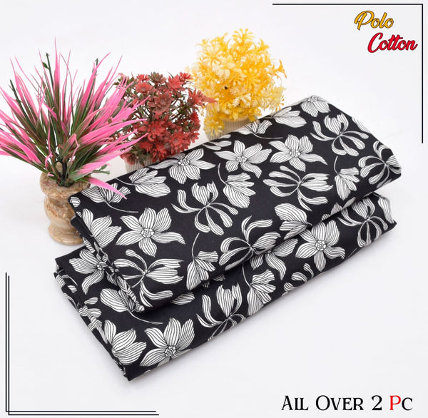 DEEP BLACK WITH FLORAL PATTERN LINEN SUIT - 2PC