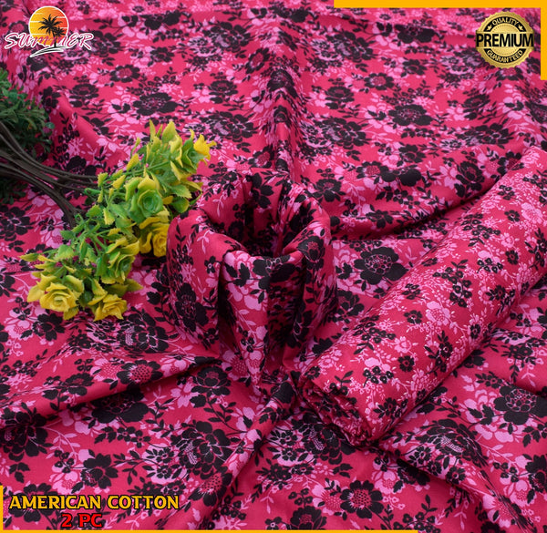 VIBRANT PINK WITH FLORAL PATTERN LINEN SUIT - 2PC