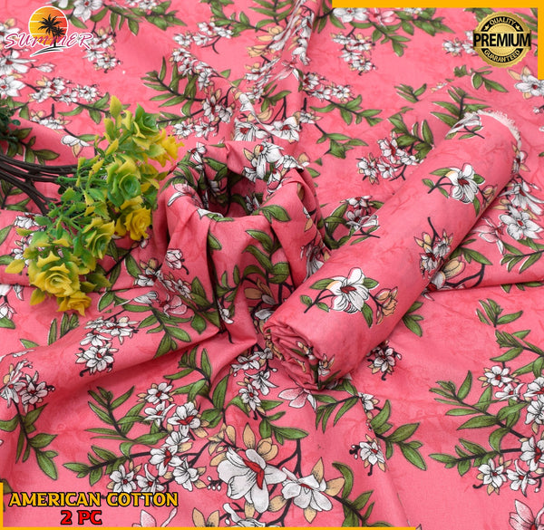 PINK WITH FLORAL PATTERN LINEN SUIT - 2PC