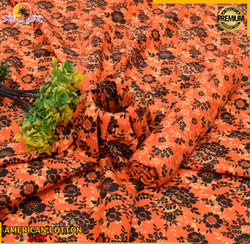 ORANGE WITH FLORAL PATTERN LINEN SUIT - 2PC