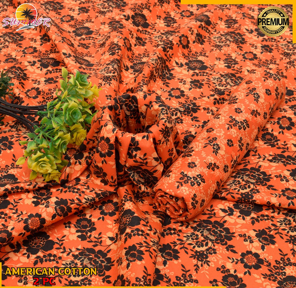 ORANGE WITH FLORAL PATTERN LINEN SUIT - 2PC