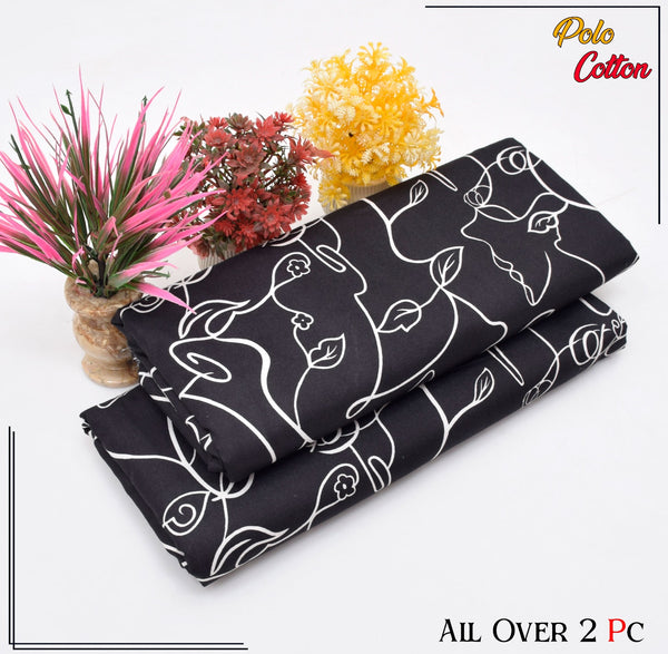 DEEP BLACK WITH ABSTRACT PATTERN LINEN SUIT - 2PC