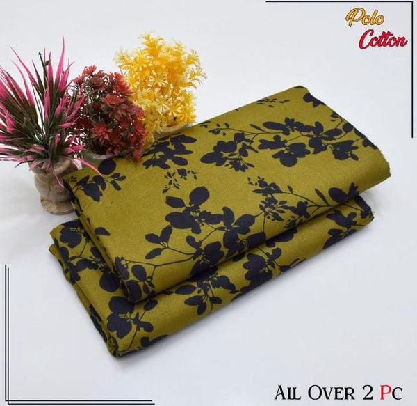 OLIVE GREEN WITH DARK FLORAL PATTERN LINEN SUIT - 2PC