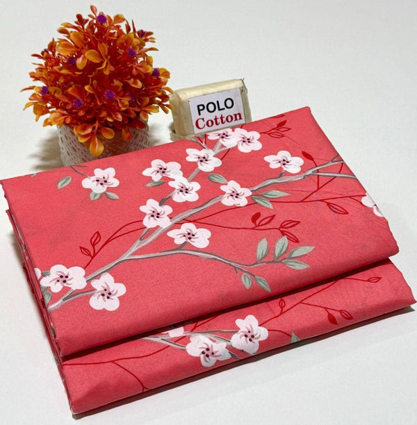 BRIGHT RED WITH WHITE & GREEN LEAF LINEN SUIT - 2PC