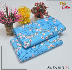LIGHT BLUE WITH LEAF PATTERN LINEN SUIT - 2PC