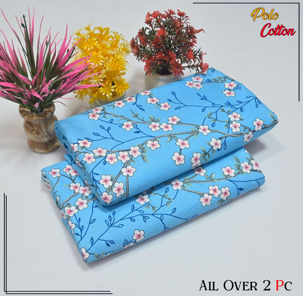 LIGHT BLUE WITH LEAF PATTERN LINEN SUIT - 2PC