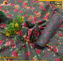 GRAY WITH FLORAL PATTERN LINEN SUIT - 2PC