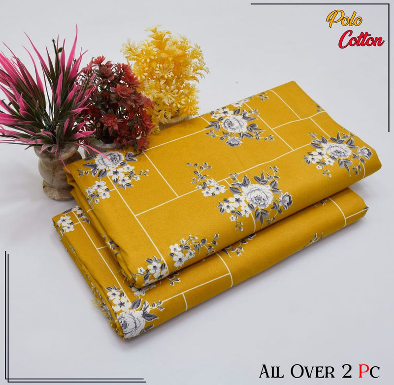 BRIGHT YELLOW WITH FLORAL PATTERN LINEN SUIT - 2PC