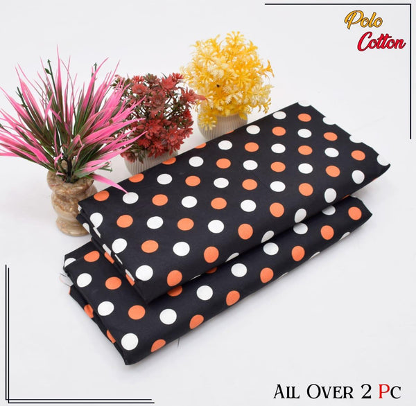 BLACK WITH ORANGE & PEACH POLKA DOTS LINEN SUIT - 2PC