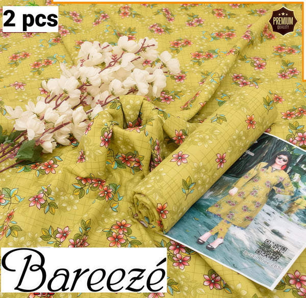 LIGHT GREEN WITH FLORAL PATTERN LINEN SUIT - 2PC