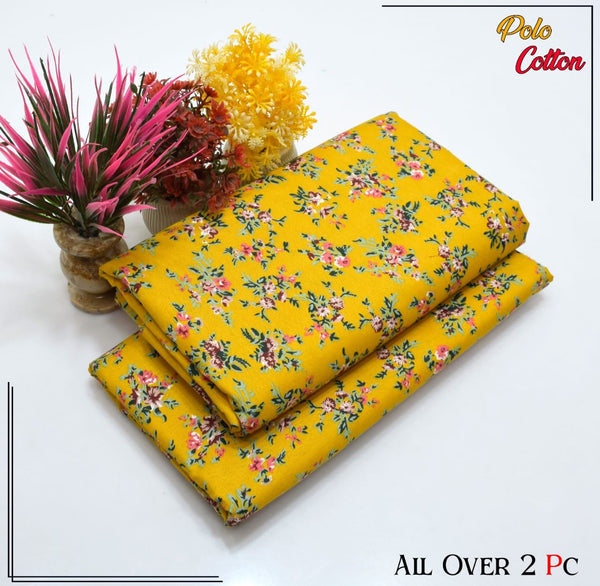 BRIGHT YELLOW WITH FLORAL PATTERN LINEN SUIT - 2PC