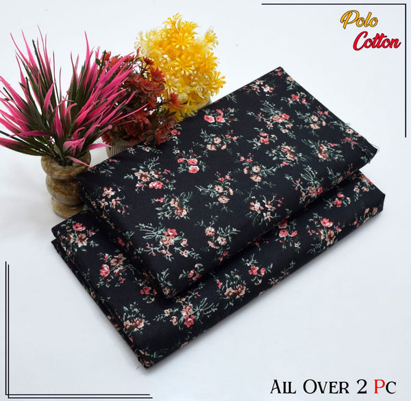BLACK WITH FLORAL PATTERN LINEN SUIT - 2PC