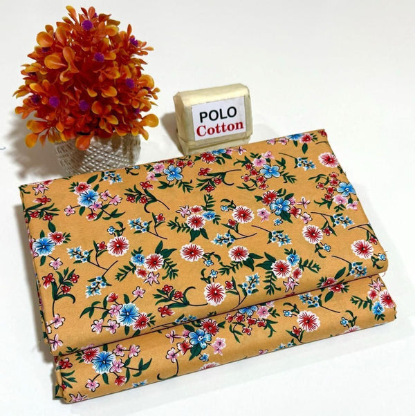 MUSTARD YELLOW WITH FLORAL PATTERN LINEN SUIT - 2PC