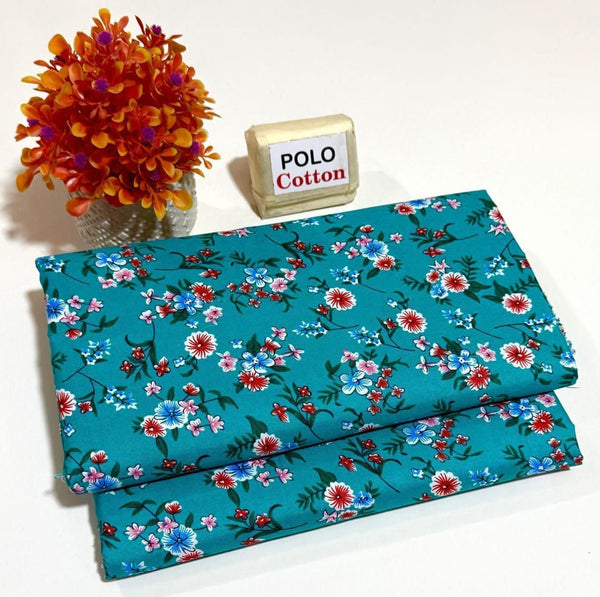 BLUE WITH FLORAL PATTERN LINEN SUIT - 2PC