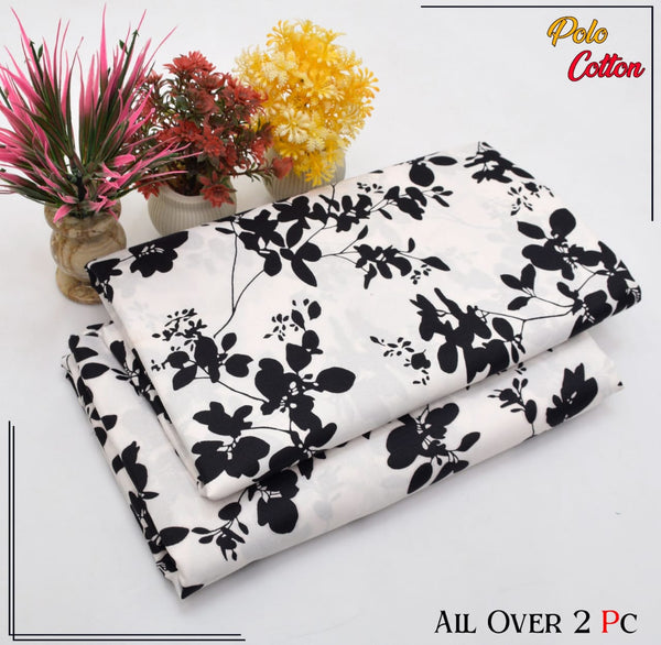WHITE WITH LEAF PATTERN LINEN SUIT - 2PC